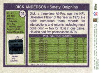 2004 Topps All-Time Fan Favorites - Autographs #DA Dick Anderson Back