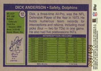 2004 Topps All-Time Fan Favorites - Chrome #12 Dick Anderson Back
