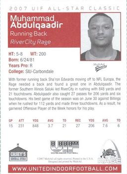 2007 MultiAd UIF All Star Classic #NNO Muhammad Abdulqaadir Back