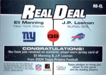 2004 Topps Pristine - Real Deal Jersey #RD-EL J.P. Losman / Eli Manning Back