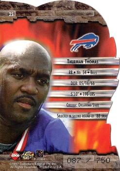 1997 Collector's Edge Excalibur - Over Lords #25 Thurman Thomas Back