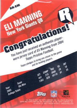 2004 Topps Pristine - Rookie Revolution Jersey #RR-EM Eli Manning Back