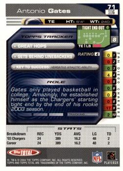 2004 Topps Total - First Edition #71 Antonio Gates Back