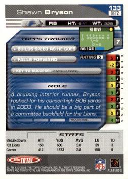 2004 Topps Total - First Edition #133 Shawn Bryson Back