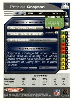 2004 Topps Total - First Edition #432 Patrick Crayton Back