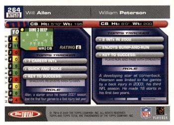 2004 Topps Total - Silver #264 Will Allen / Will Peterson Back