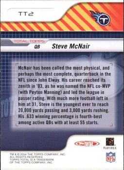 2004 Topps Total - Total Topps #TT2 Steve McNair Back