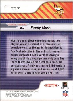 2004 Topps Total - Total Topps #TT7 Randy Moss Back