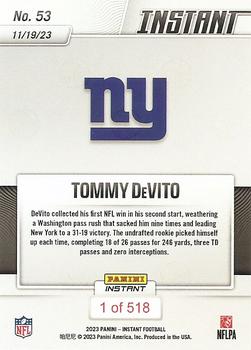 2023 Panini Instant NFL #53 Tommy DeVito Back