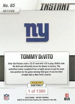 2023 Panini Instant NFL #85 Tommy Devito Back