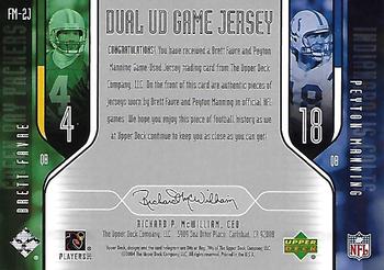 2004 Upper Deck - Dual UD Game Jerseys #FM-2J Brett Favre / Peyton Manning Back