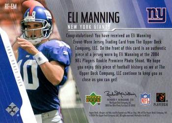 2004 Upper Deck - Rookie Futures Jerseys #RF-EM Eli Manning Back