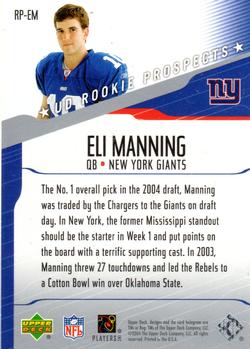 2004 Upper Deck - UD Rookie Prospects #RP-EM Eli Manning Back