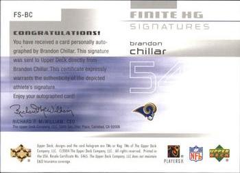 2004 Upper Deck Finite - Finite HG Signatures #FS-BC Brandon Chillar Back