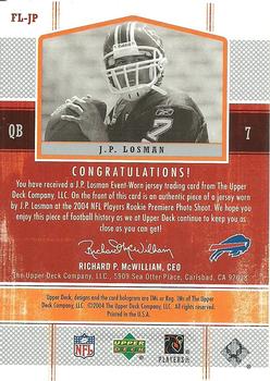 2004 Upper Deck Legends - Future Legends Jersey #FL-JP J.P. Losman Back