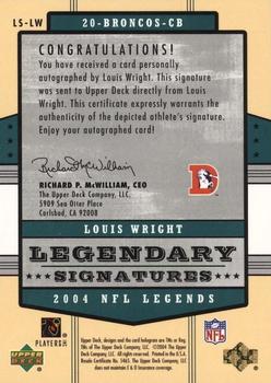 2004 Upper Deck Legends - Legendary Signatures #LS-LW Louis Wright Back