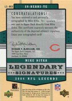 2004 Upper Deck Legends - Legendary Signatures #LS-MD Mike Ditka Back