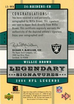 2004 Upper Deck Legends - Legendary Signatures #LS-WB Willie Brown Back