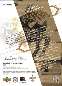 2004 Upper Deck Reflections - Focus on the Future Jerseys Gold #FO-DS Donte Stallworth Back