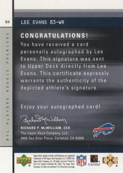 2004 Upper Deck Rookie Premiere Box Set - Autographs #LE-A Lee Evans Back