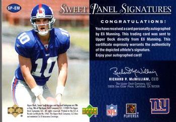 2004 Upper Deck Sweet Spot - Sweet Panel Signatures #SP-EM Eli Manning Back