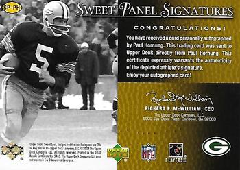 2004 Upper Deck Sweet Spot - Sweet Panel Signatures Gold #SP-PH Paul Hornung Back