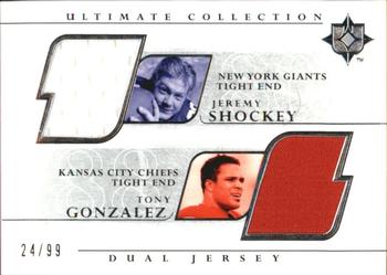 2004 Upper Deck Ultimate Collection - Game Jersey Duals #UGJ2-SG Jeremy Shockey / Tony Gonzalez Front