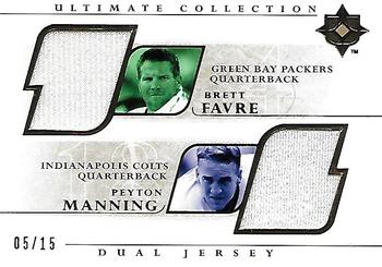 2004 Upper Deck Ultimate Collection - Game Jersey Duals Gold #UGJ2-FM Brett Favre / Peyton Manning Front