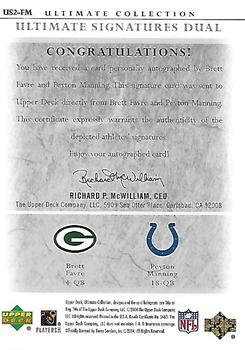 2004 Upper Deck Ultimate Collection - Ultimate Signatures Duals #US2-FM Brett Favre / Peyton Manning Back