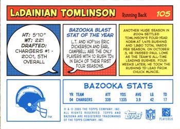 2005 Bazooka - Blue #105 LaDainian Tomlinson Back