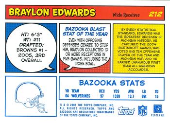 2005 Bazooka - Blue #212 Braylon Edwards Back
