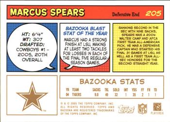 2005 Bazooka - Gold #205 Marcus Spears Back