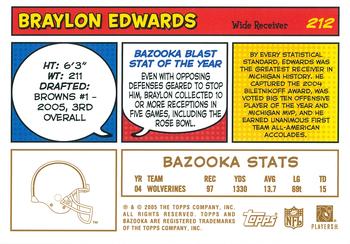 2005 Bazooka - Gold #212 Braylon Edwards Back