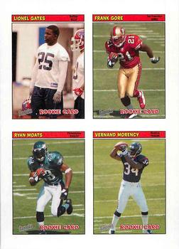 2005 Bazooka - Stickers/Checklists #46 Lionel Gates / Frank Gore / Ryan Moats / Vernand Morency Front