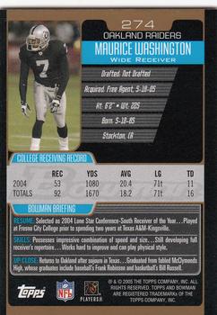 2005 Bowman - Bronze #274 Maurice Washington  Back