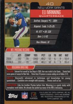 2005 Bowman - Bronze #40 Eli Manning  Back