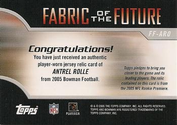 2005 Bowman - Fabric of the Future #FF-ARO Antrel Rolle Back