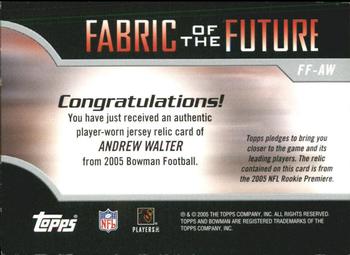 2005 Bowman - Fabric of the Future #FF-AW Andrew Walter Back
