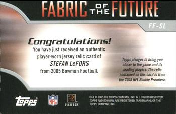 2005 Bowman - Fabric of the Future #FF-SL Stefan LeFors Back