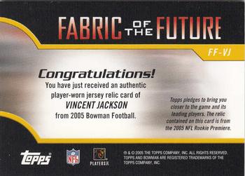 2005 Bowman - Fabric of the Future #FF-VJ Vincent Jackson Back