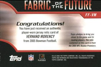 2005 Bowman - Fabric of the Future #FF-VM Vernand Morency Back