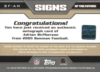 2005 Bowman - Signs of the Future Autographs #SF-AM Adrian McPherson Back