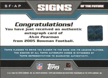 2005 Bowman - Signs of the Future Autographs #SF-AP Alvin Pearman Back