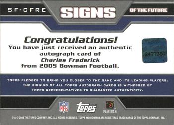 2005 Bowman - Signs of the Future Autographs #SF-CFRE Charles Frederick Back