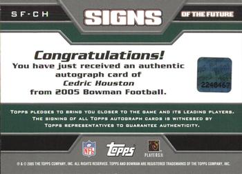 2005 Bowman - Signs of the Future Autographs #SF-CH Cedric Houston Back