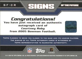2005 Bowman - Signs of the Future Autographs #SF-CR Courtney Roby Back