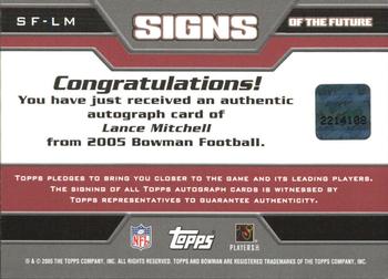 2005 Bowman - Signs of the Future Autographs #SF-LM Lance Mitchell Back