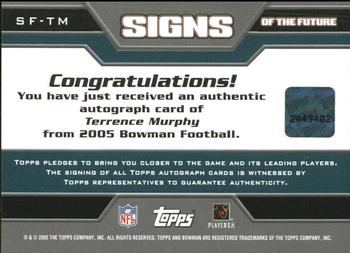 2005 Bowman - Signs of the Future Autographs #SF-TM Terrence Murphy Back
