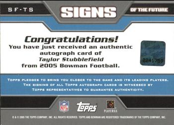 2005 Bowman - Signs of the Future Autographs #SF-TS Taylor Stubblefield Back