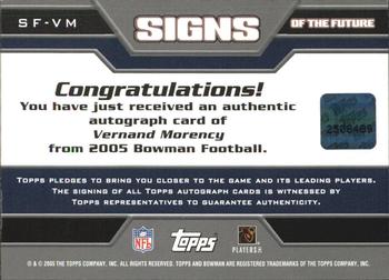 2005 Bowman - Signs of the Future Autographs #SF-VM Vernand Morency Back